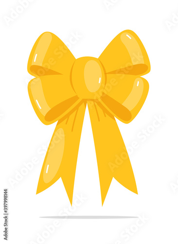 Yellow ribbon bow holiday decoration isolated on white