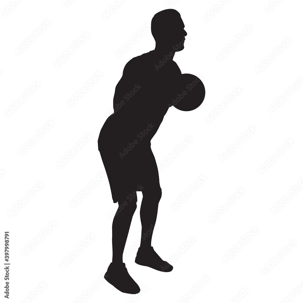 Fototapeta premium Professional basketball player silhouette shooting ball into the hoop, vector illustration