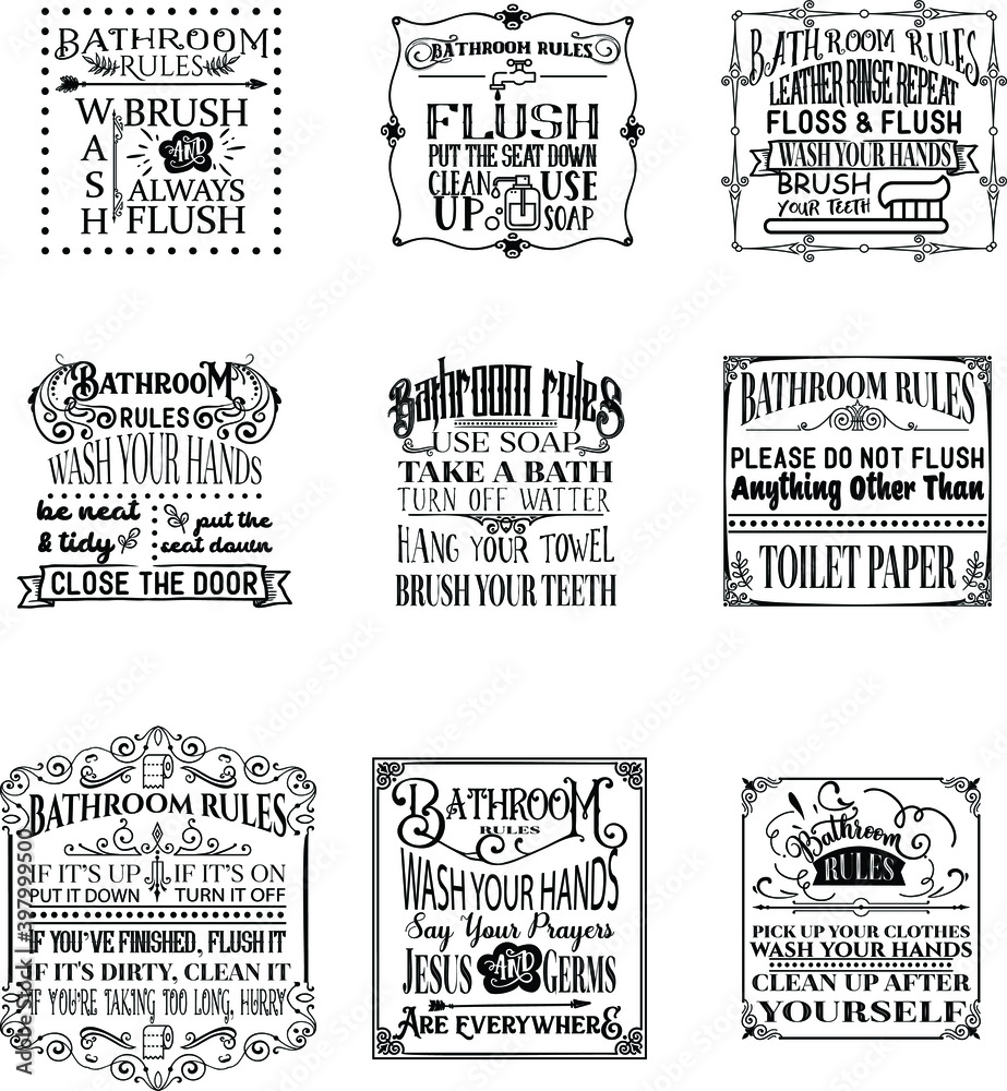 Bathroom Rules Quotes Bundle vector Illustration Stock Vector Adobe Stock