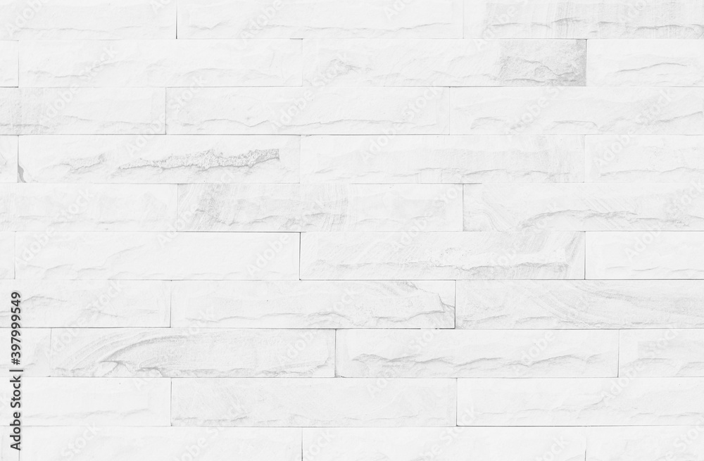 Fototapeta premium White grunge brick wall texture background for stone tile block painted in grey light color wallpaper modern interior and exterior and room backdrop design