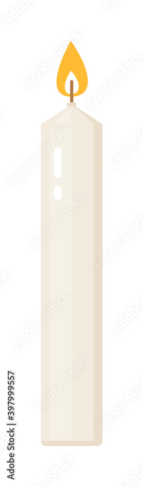 Wax candle with burning flame holiday decoration isolated