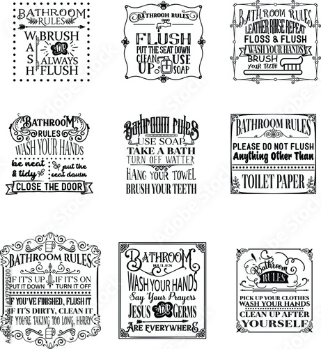 Bathroom Rules Quotes Bundle vector Illustration