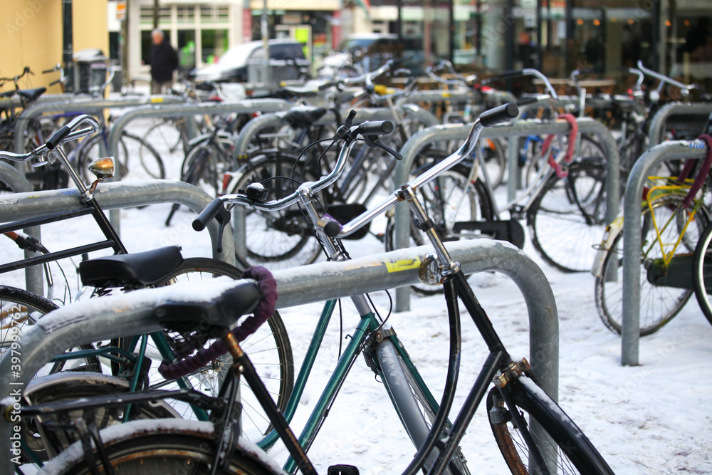Bikes parked in winter