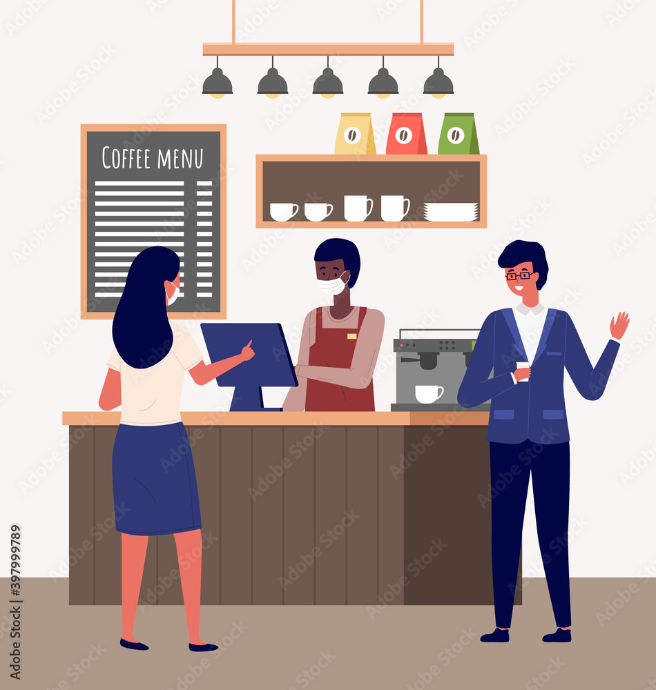 Φωτογραφία Vector illustration of coffee shop design element with barista standing behind of bar counter