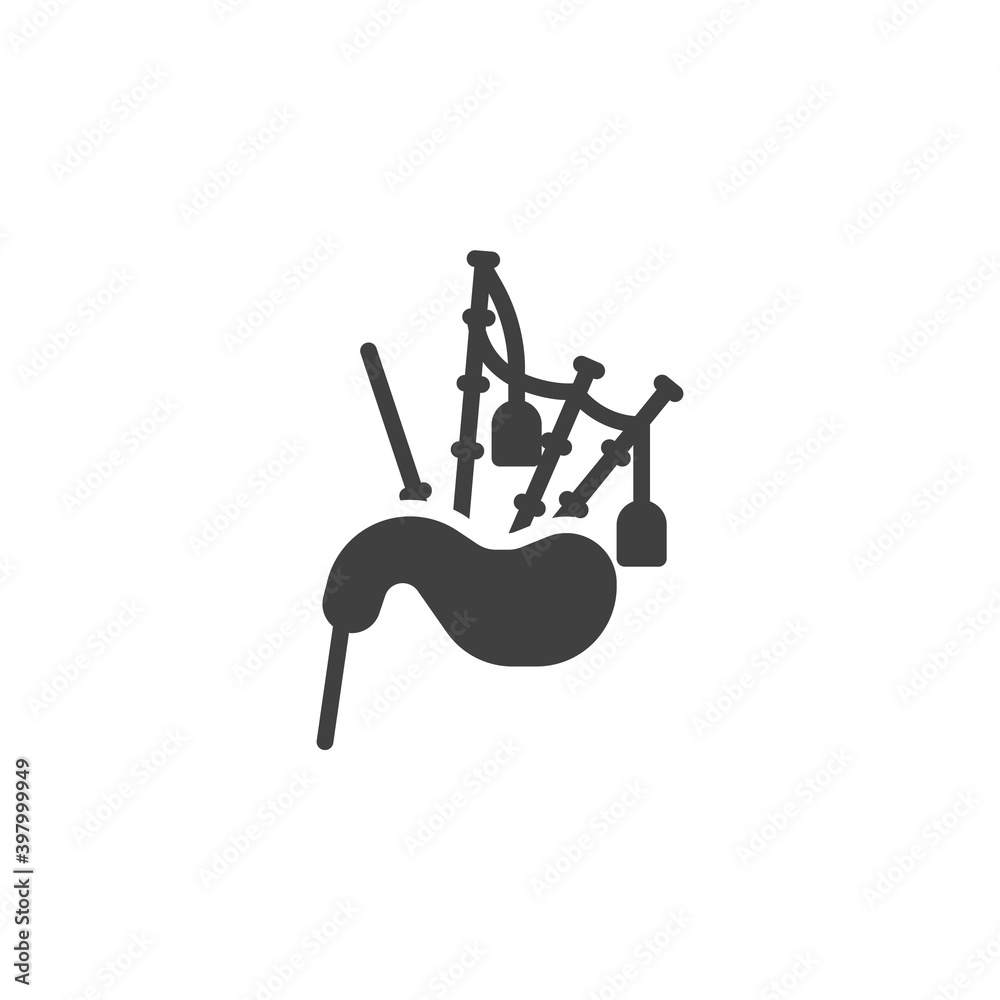 Scottish bagpipe vector icon. filled flat sign for mobile concept and web design. Bagpipes musical instrument glyph icon. Symbol, logo illustration. Vector graphics Scottish bagpipe vector icon. filled flat sign for mobile concept and web design. Bagpipes musical instrument glyph icon. Symbol, logo illustration. Vector graphics