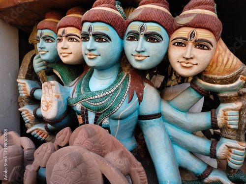 Prayagraj, Uttar Pradesh India- November 21 2020: Multiple heads of the Hindu god Shiva in the Panchmukhi form. photo