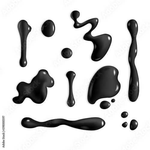 Set of realistic black liquid icing drops