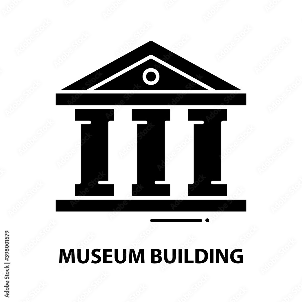 museum building icon, black vector sign with editable strokes, concept illustration museum building icon, black vector sign with editable strokes, concept illustration