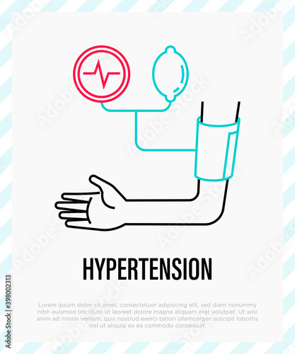 Hypertension: medical exam with sphygmomanometer. Flat gradient icon. Medical equipment. Vector illustration.