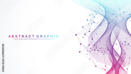 Big Genomic Data Visualization. DNA helix, DNA strand, DNA Test. CRISPR CAS9 - Genetic engineering. Molecule or atom, neurons. Abstract structure for Science or medical background, banner. Wave flow.