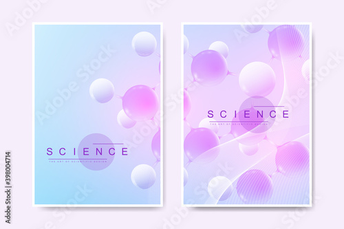 Modern vector template for brochure, leaflet, flyer, cover, magazine or annual report. A4 size with colorful abstract 3d molecules. Atoms. Neurons. Medical banner. Vector illustration.