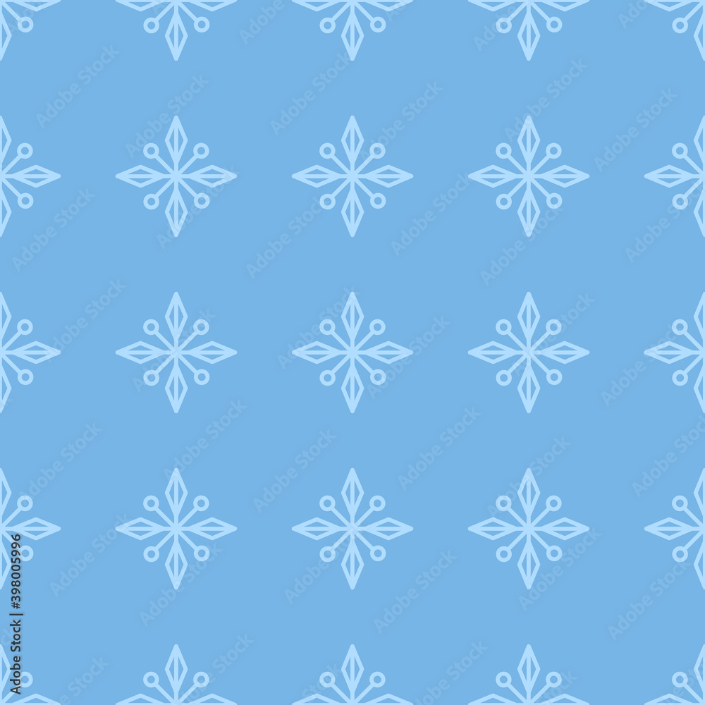 Blue seamless pattern with simple snowflakes for Christmas and New Year design, wrapping paper, wallpapers. 