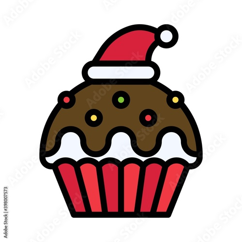Christmas cupcake icon, Christmas food and drink vector