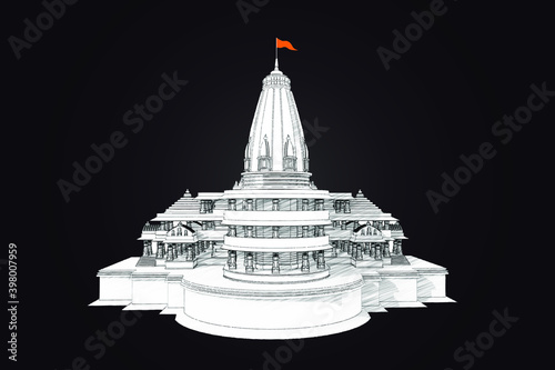 Shri Ram Mandir Ayodhya Temple birth place Lord Rama vector illustration 