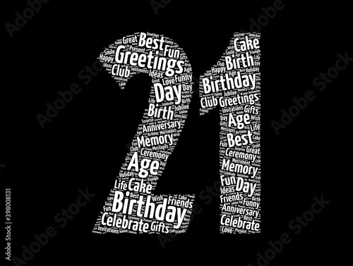 Canvas Print Happy 21st birthday word cloud, holiday concept background