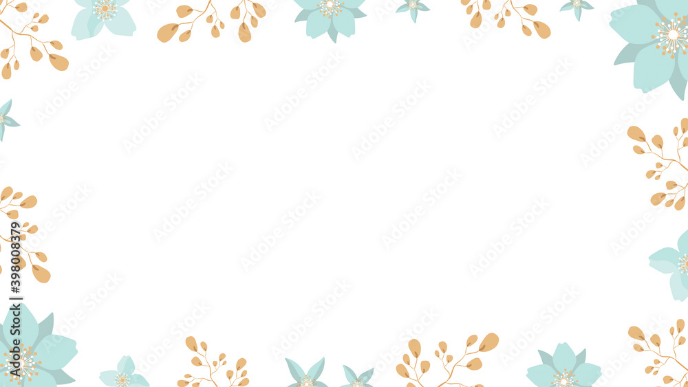 Fototapeta premium Frame made of flowers and leaves. Ready-made poster in gentle colors with place for text. For weddings and women's parties. Vector.