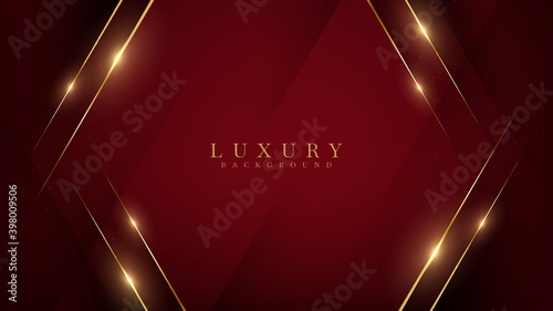 Valokuva Abstract red luxury background with golden line , paper cut style 3d