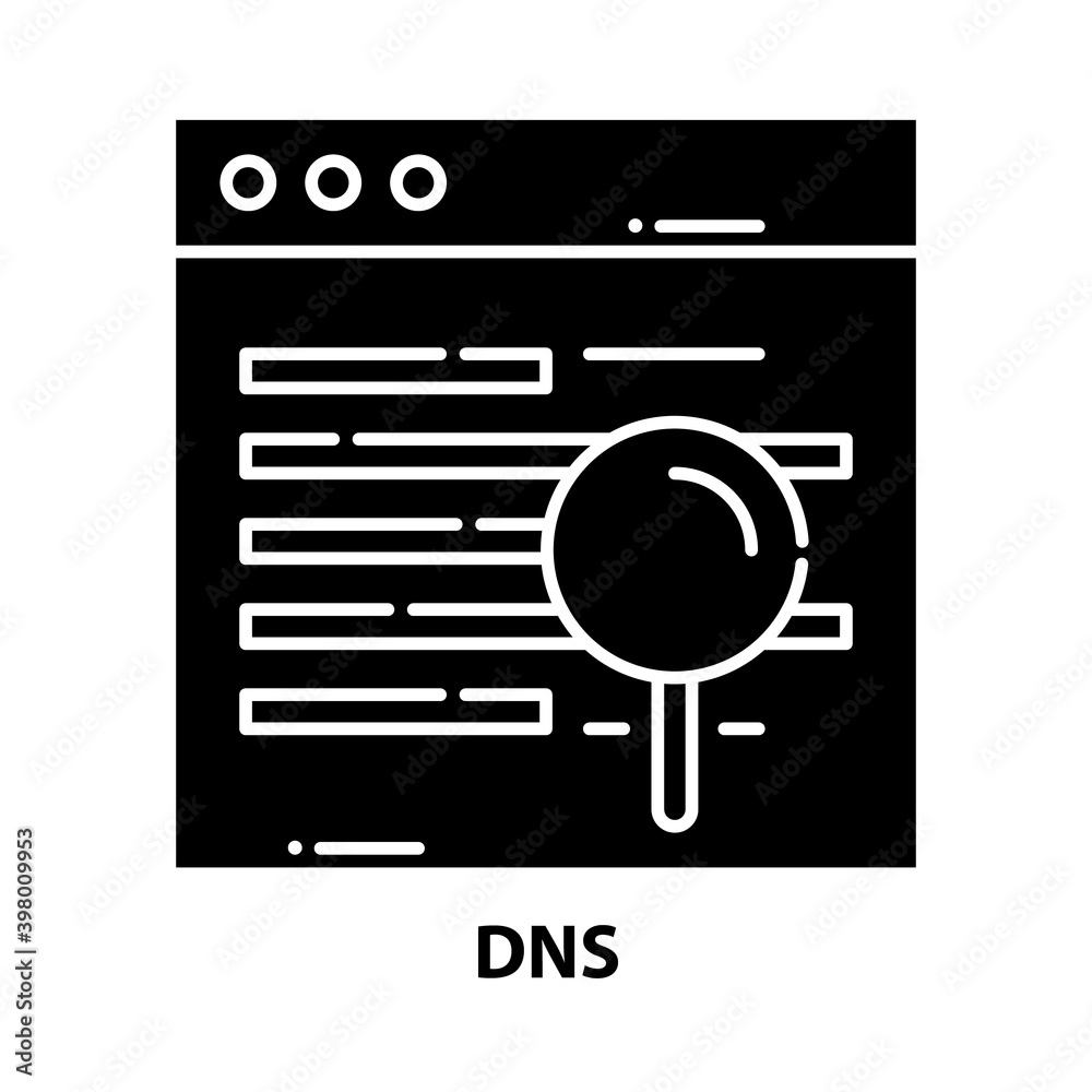 dns icon, black vector sign with editable strokes, concept illustration dns icon, black vector sign with editable strokes, concept illustration