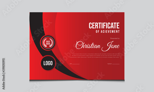 Modern certificate template with excellent Colours. Premium red & black certificate template design.