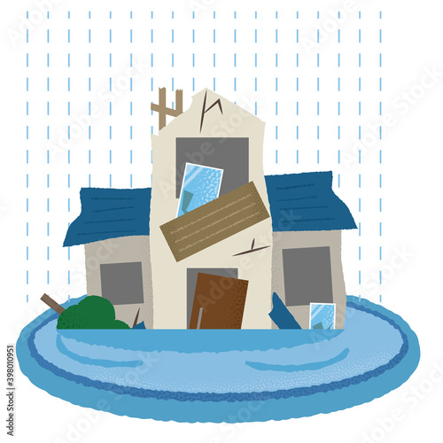 水害に遭う住宅のベクターイラスト