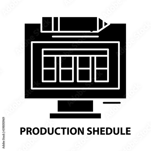 production shedule icon, black vector sign with editable strokes, concept illustration