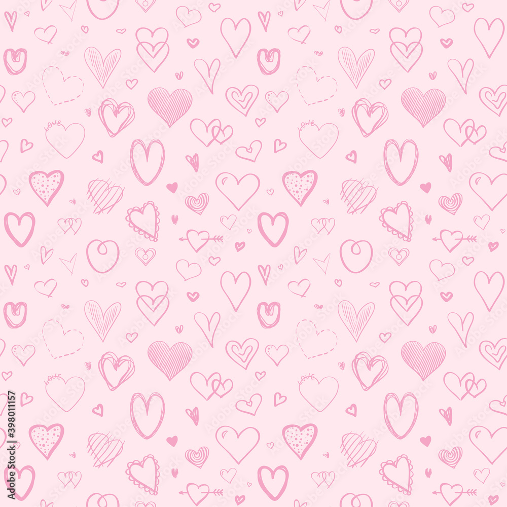 Hand drawn holiday background with hearts. Seamless light pattern. Valentine's day Hand drawn holiday background with hearts. Seamless light pattern. Valentine's day