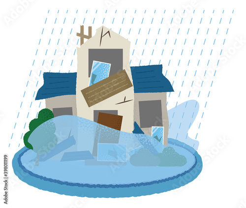 水害に遭う住宅のベクターイラスト