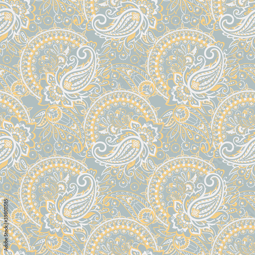 Paisley Floral oriental ethnic Pattern. Seamless Vector Ornament. Ornamental motifs of the Indian fabric patterns