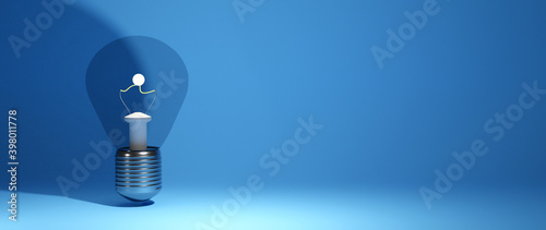 Tableau sur toile 3D Rendering of light blub on blue background
