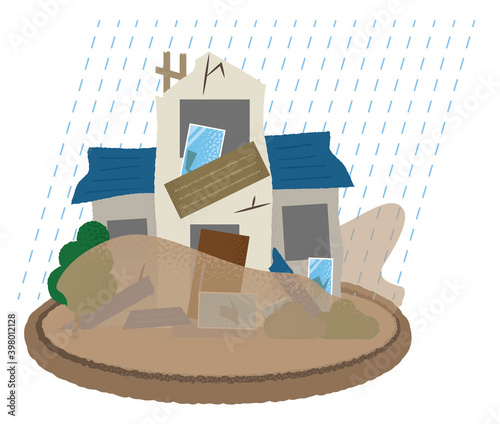 水害に遭う住宅のベクターイラスト