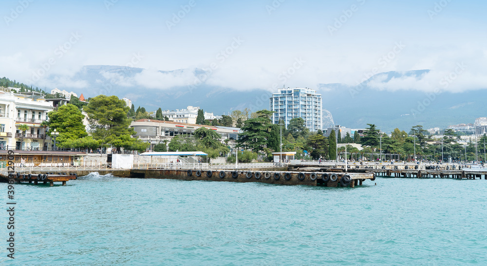 YALTA, - October 12, 2020: the city old embankment of the Black Sea Yalta is a popular tourist resort town in Crimea