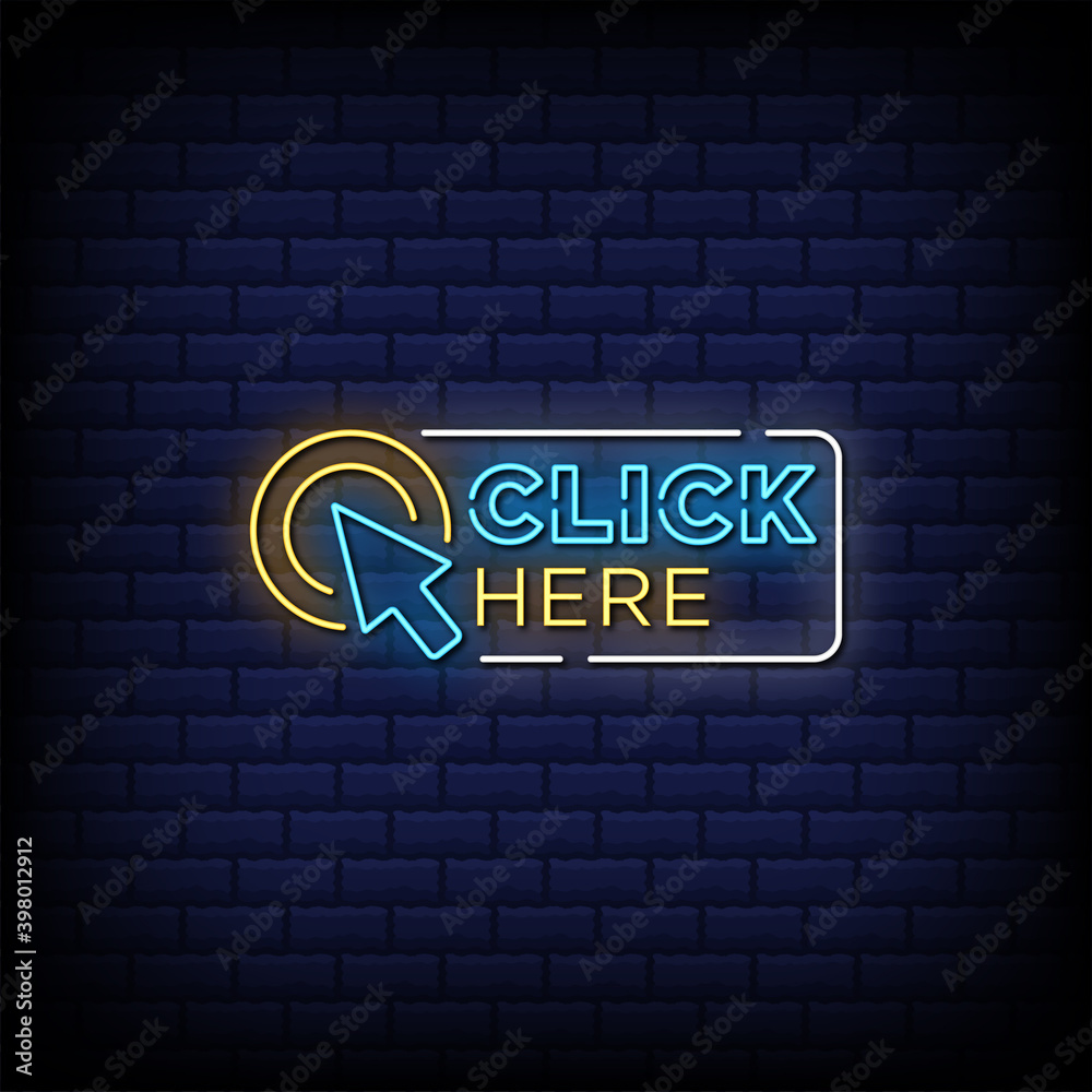 Click here neon sign style text