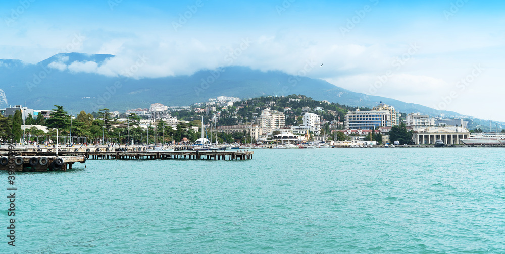 YALTA, - October 12, 2020: the city old embankment of the Black Sea Yalta is a popular tourist resort town in Crimea