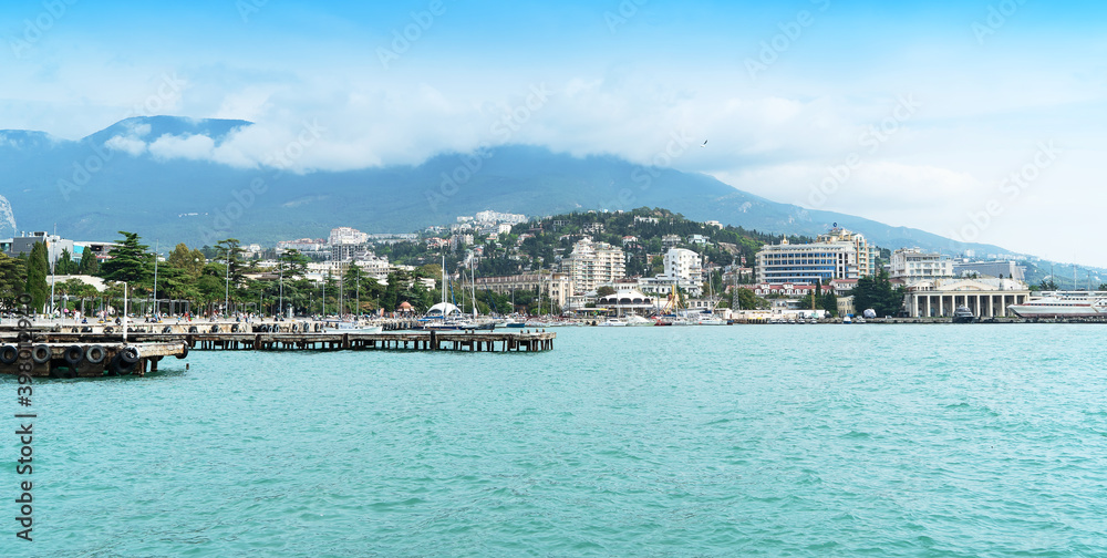 YALTA, - October 12, 2020: the city old embankment of the Black Sea Yalta is a popular tourist resort town in Crimea YALTA, - October 12, 2020: the city old embankment of the Black Sea Yalta is a popular tourist resort town in Crimea