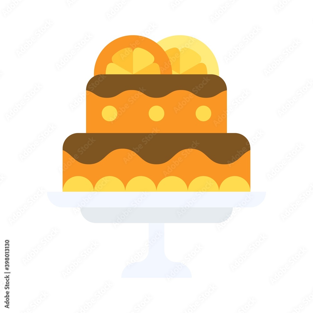 Chocolate orange cake icon, Christmas food and drink vector