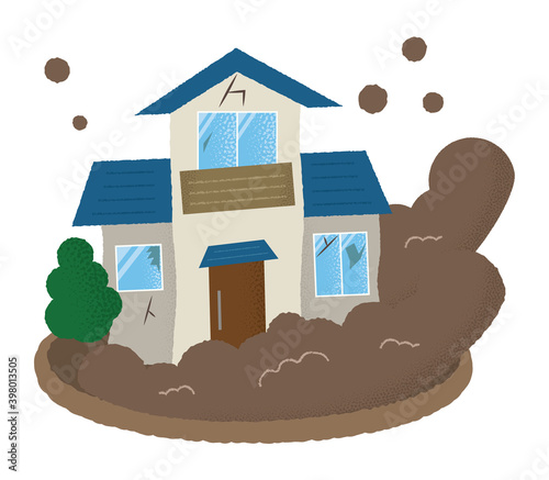 土砂崩れに遭う住宅のベクターイラスト