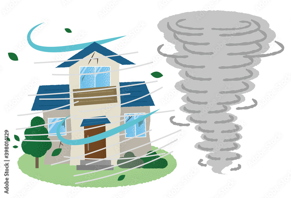 竜巻の被害に遭う住宅のベクターイラスト Stock Vector | Adobe Stock