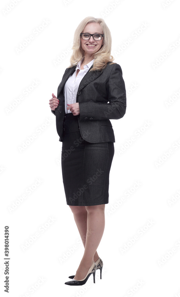 smiling business woman with a leather briefcase striding forward smiling business woman with a leather briefcase striding forward