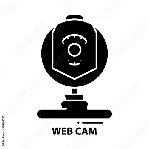 web cam symbol icon, black vector sign with editable strokes, concept illustration