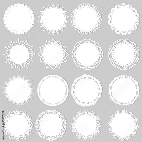Set of white openwork napkins, vector illustration, paper scrapbooking, laser cutting, clipart, design, decoration, paper, template photo