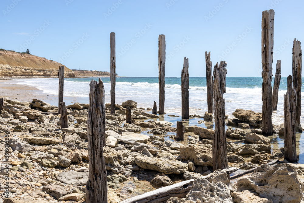 The iconic jetty ruins in Port Willunga South Australia on December 8th 2020 The iconic jetty ruins in Port Willunga South Australia on December 8th 2020