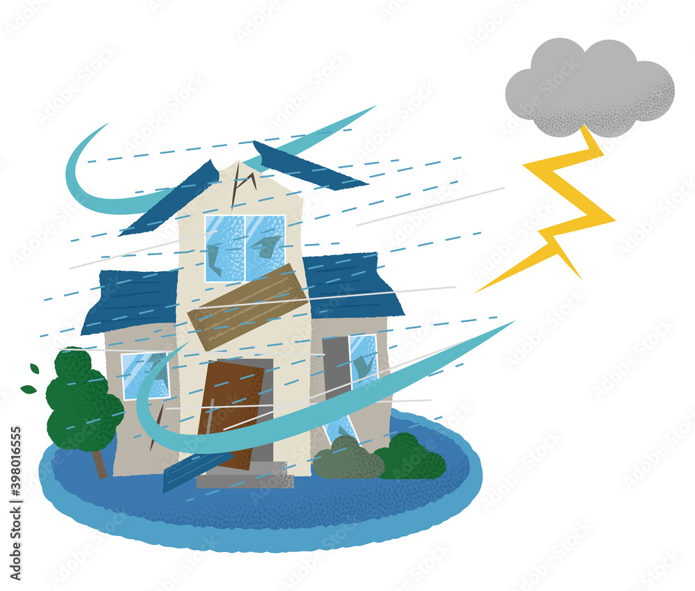 雷雨の被害に遭う住宅のベクターイラスト Stock Vector | Adobe Stock
