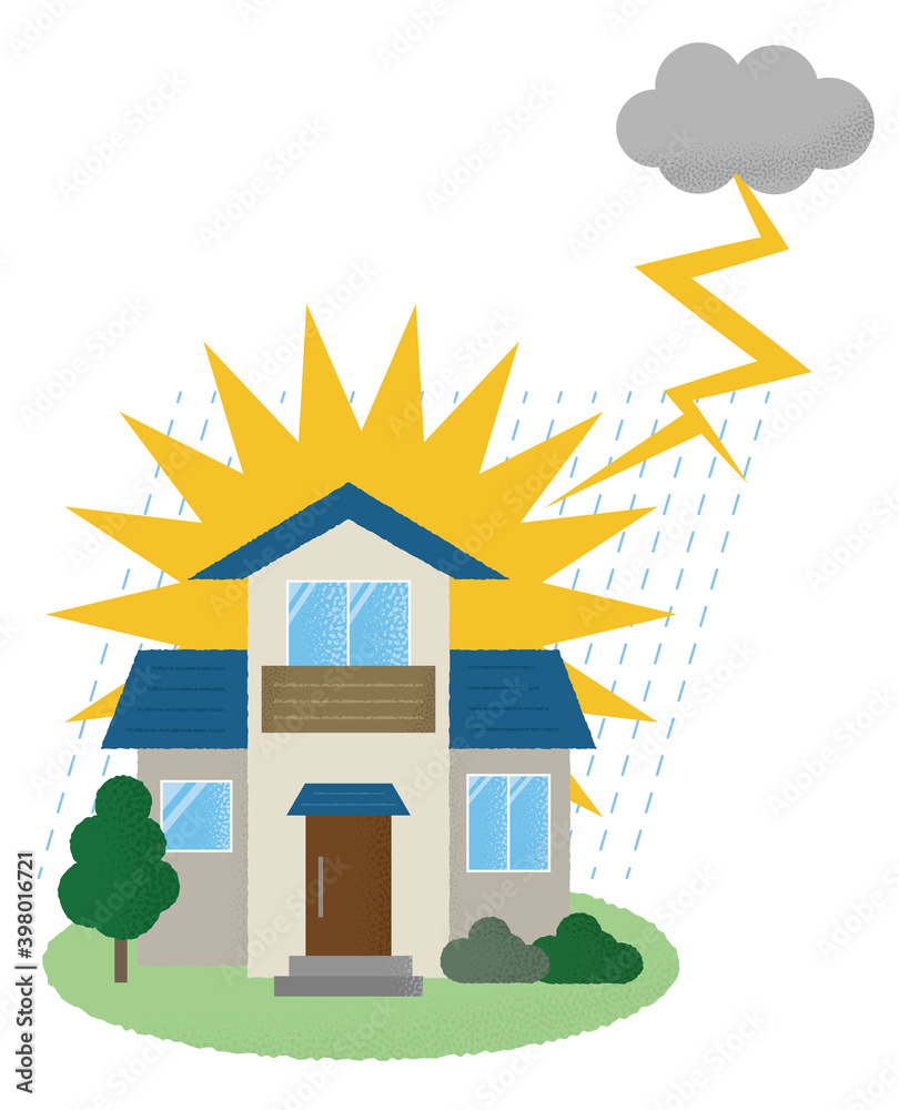 落雷の被害に遭う住宅のベクターイラスト Stock Vector | Adobe Stock