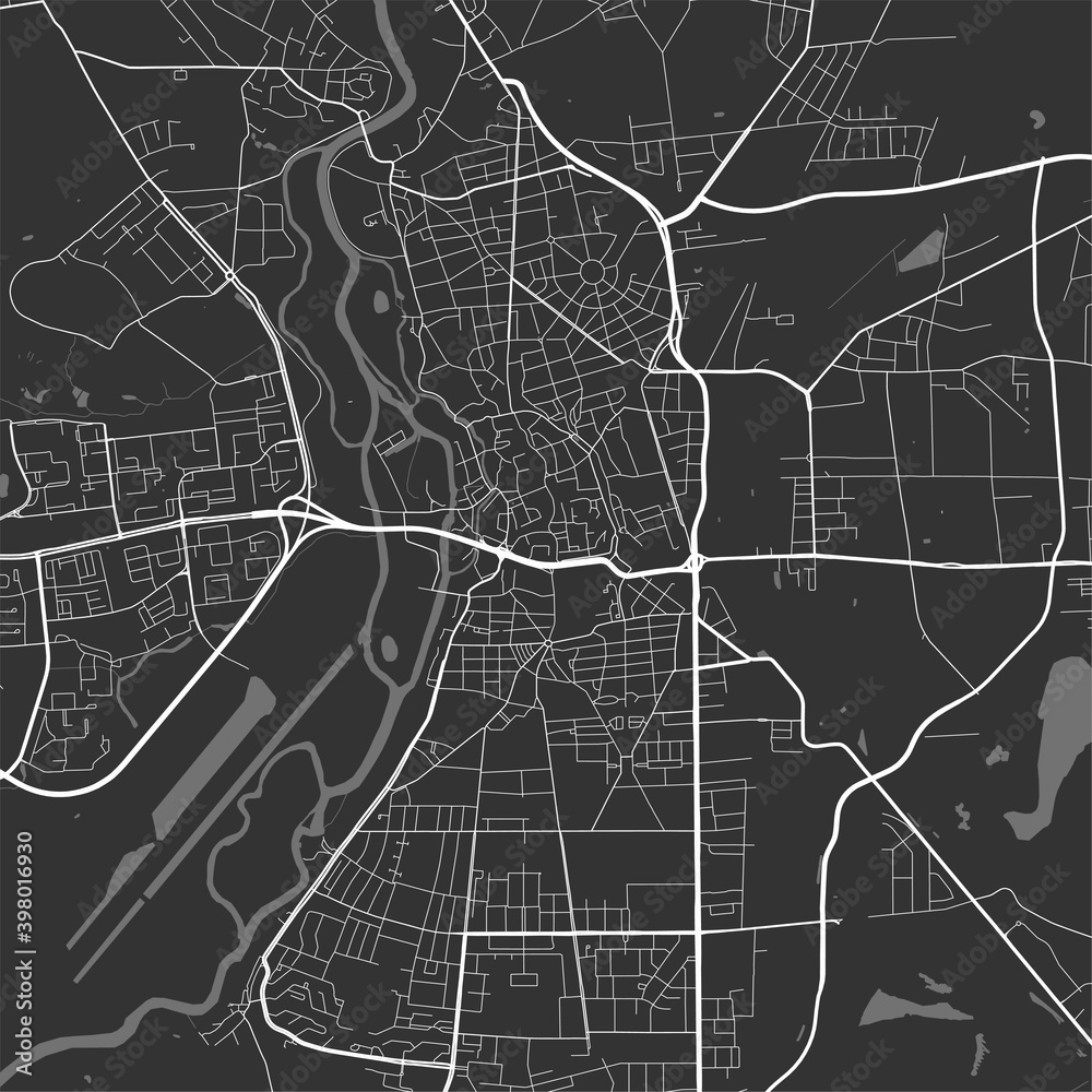 Urban city map of Halle, Saale. Vector poster. Grayscale street map.