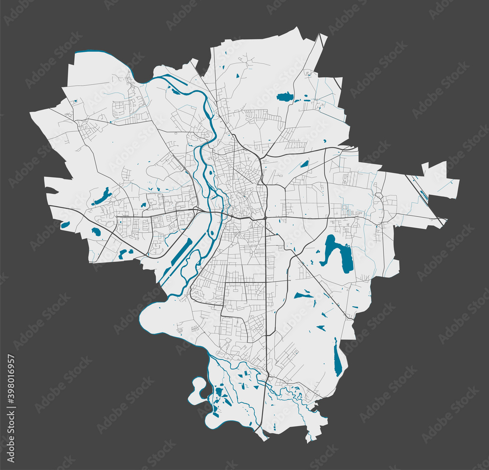 Detailed map of Halle, Saale city, Cityscape. Royalty free vector illustration.