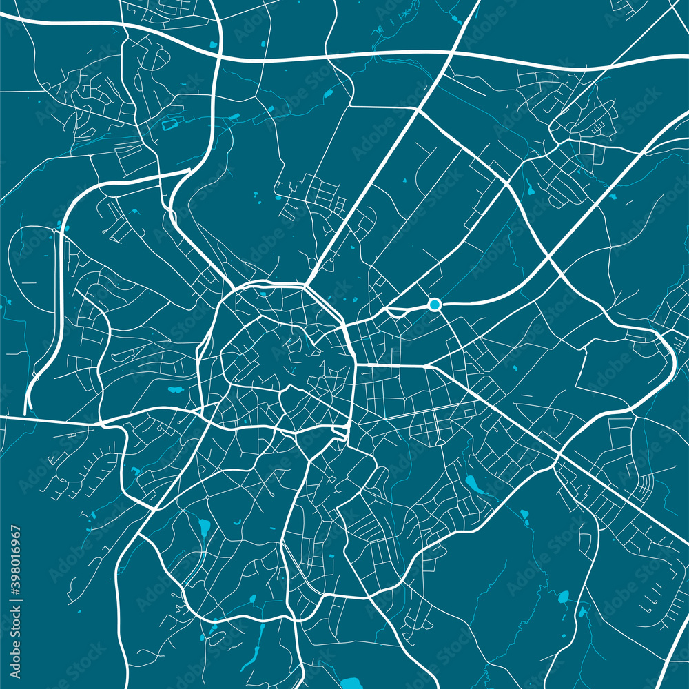 Detailed map of Aachen city, linear print map. Cityscape panorama.
