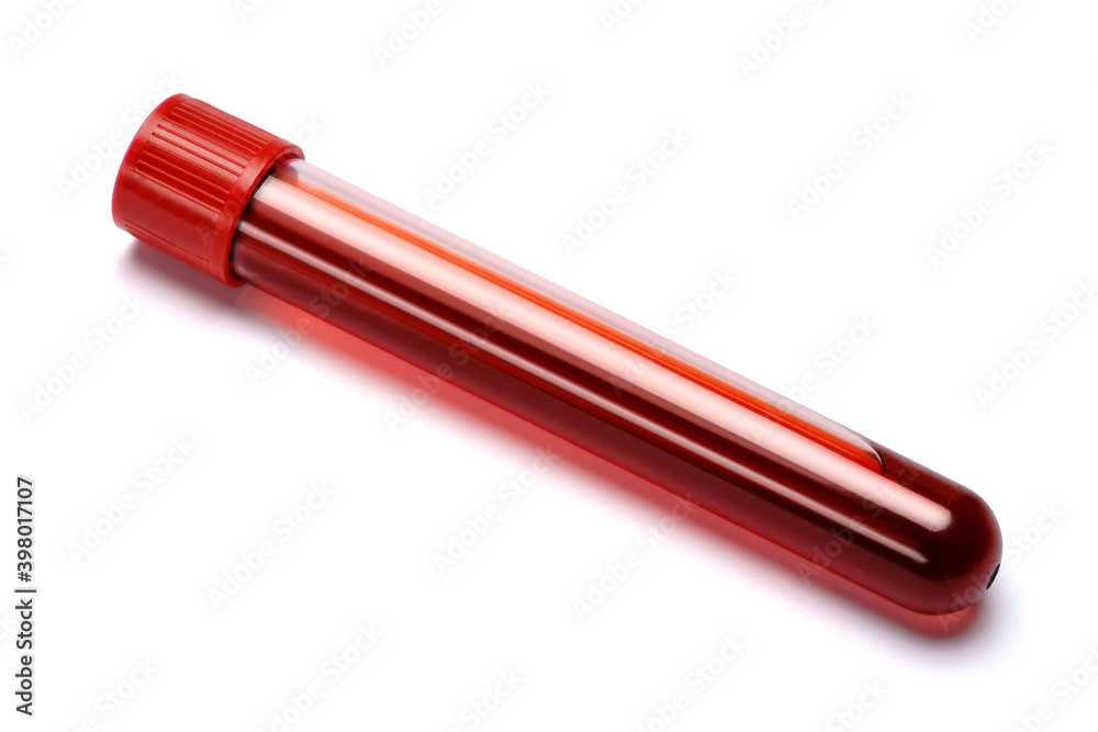 Test tube with red plug isolated on white background with clipping path Test tube with red plug isolated on white background with clipping path