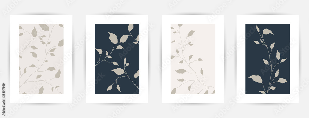 Modern abstract art backgrounds set with botanical leaves and abstract geometric shapes. Botanical wall art vector set. Art design for print, cover, wallpaper. Vector illustration Modern abstract art backgrounds set with botanical leaves and abstract geometric shapes. Botanical wall art vector set. Art design for print, cover, wallpaper. Vector illustration