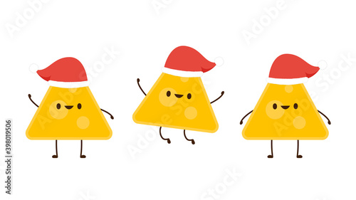 Nacho character design. Nachos on white background. Santa hat vector.