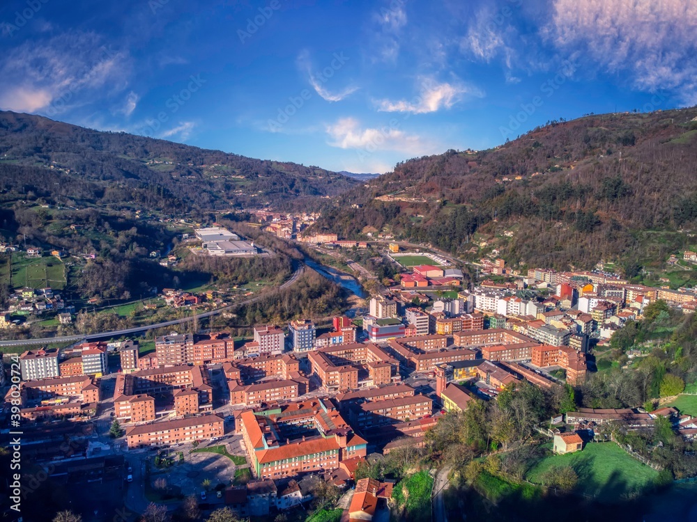 View of the city of Blimea in Asturias, Spain.